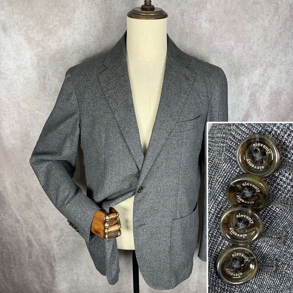 Elevanty Blazer Jacket Men 46R Gray Windowpane Unstructured Sport Coat Suit